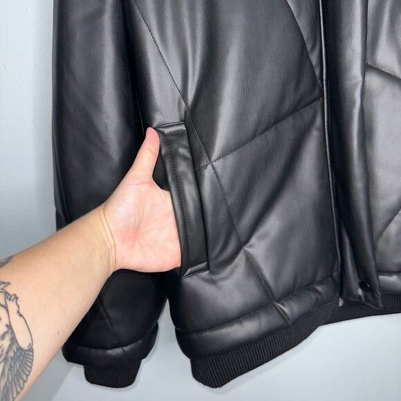 Sea New York Vegan Leather Quilted Jacket Women's Size Small in Black Oversized - Picture 6 of 11